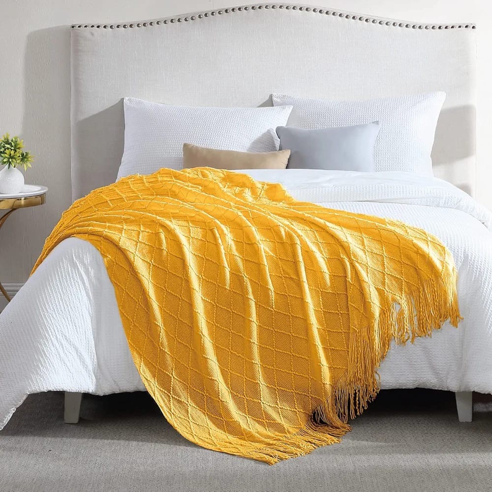 Knitted Tassel Throw Blanket – Acrylic Cashmere Sofa & Bed Throw