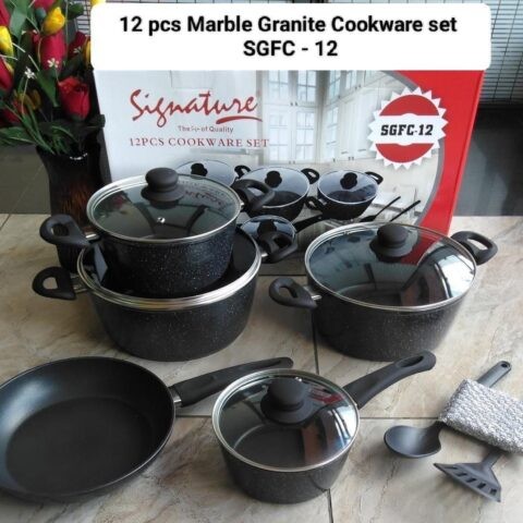 12 Pcs Marble Granite Cookware Set – Non-Stick Die Cast Cookware