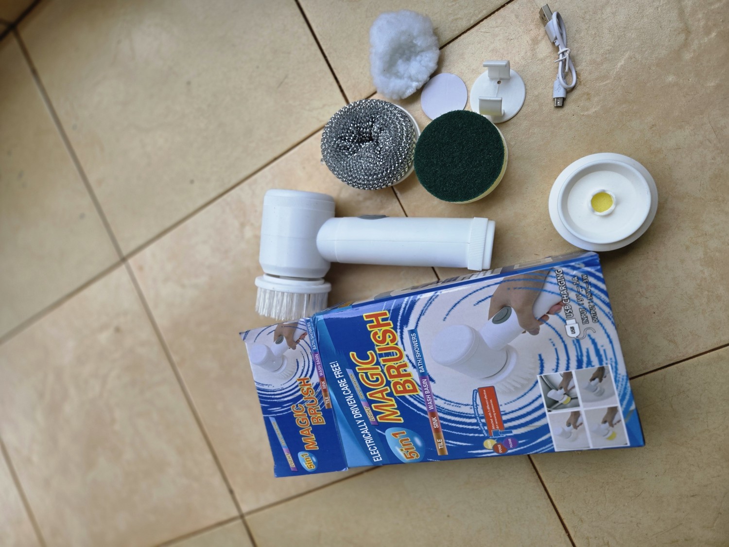 Cordless 5-in-1 Electric Cleaning Brush – USB Rechargeable Kitchen & Bathroom Scrubber